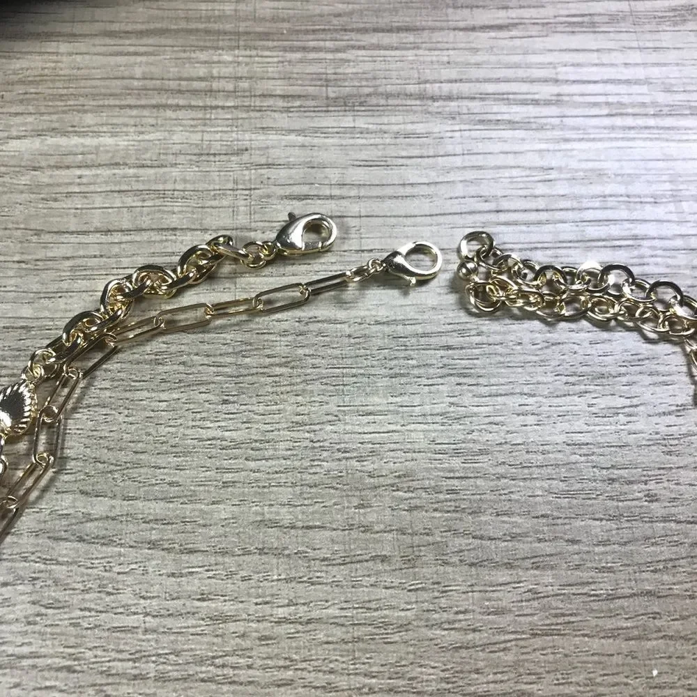 Gold Heart Charm Boho 2 piece Retro Pendant Necklace